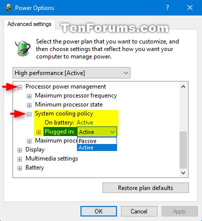 Windows 10 system cooling policy active vs passive
